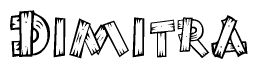 The image contains the name Dimitra written in a decorative, stylized font with a hand-drawn appearance. The lines are made up of what appears to be planks of wood, which are nailed together