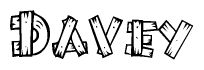 The clipart image shows the name Davey stylized to look as if it has been constructed out of wooden planks or logs. Each letter is designed to resemble pieces of wood.