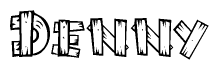 The image contains the name Denny written in a decorative, stylized font with a hand-drawn appearance. The lines are made up of what appears to be planks of wood, which are nailed together