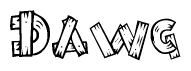 The clipart image shows the name Dawg stylized to look as if it has been constructed out of wooden planks or logs. Each letter is designed to resemble pieces of wood.