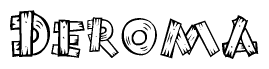 The clipart image shows the name Deroma stylized to look like it is constructed out of separate wooden planks or boards, with each letter having wood grain and plank-like details.
