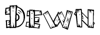 The clipart image shows the name Dewn stylized to look as if it has been constructed out of wooden planks or logs. Each letter is designed to resemble pieces of wood.