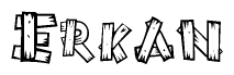 The image contains the name Erkan written in a decorative, stylized font with a hand-drawn appearance. The lines are made up of what appears to be planks of wood, which are nailed together