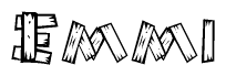 The image contains the name Emmi written in a decorative, stylized font with a hand-drawn appearance. The lines are made up of what appears to be planks of wood, which are nailed together