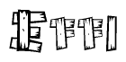 The clipart image shows the name Effi stylized to look as if it has been constructed out of wooden planks or logs. Each letter is designed to resemble pieces of wood.