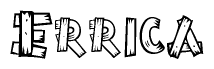 The image contains the name Errica written in a decorative, stylized font with a hand-drawn appearance. The lines are made up of what appears to be planks of wood, which are nailed together