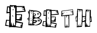 The image contains the name Ebeth written in a decorative, stylized font with a hand-drawn appearance. The lines are made up of what appears to be planks of wood, which are nailed together