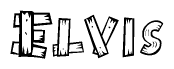 The clipart image shows the name Elvis stylized to look as if it has been constructed out of wooden planks or logs. Each letter is designed to resemble pieces of wood.