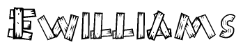 The image contains the name Ewilliams written in a decorative, stylized font with a hand-drawn appearance. The lines are made up of what appears to be planks of wood, which are nailed together