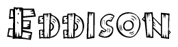 The image contains the name Eddison written in a decorative, stylized font with a hand-drawn appearance. The lines are made up of what appears to be planks of wood, which are nailed together
