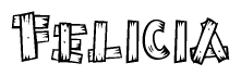 The image contains the name Felicia written in a decorative, stylized font with a hand-drawn appearance. The lines are made up of what appears to be planks of wood, which are nailed together