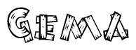 The image contains the name Gema written in a decorative, stylized font with a hand-drawn appearance. The lines are made up of what appears to be planks of wood, which are nailed together