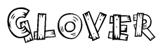 The clipart image shows the name Glover stylized to look like it is constructed out of separate wooden planks or boards, with each letter having wood grain and plank-like details.