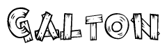 The image contains the name Galton written in a decorative, stylized font with a hand-drawn appearance. The lines are made up of what appears to be planks of wood, which are nailed together