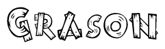The image contains the name Grason written in a decorative, stylized font with a hand-drawn appearance. The lines are made up of what appears to be planks of wood, which are nailed together