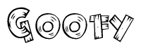 The image contains the name Goofy written in a decorative, stylized font with a hand-drawn appearance. The lines are made up of what appears to be planks of wood, which are nailed together
