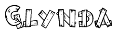 The image contains the name Glynda written in a decorative, stylized font with a hand-drawn appearance. The lines are made up of what appears to be planks of wood, which are nailed together