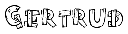 The clipart image shows the name Gertrud stylized to look as if it has been constructed out of wooden planks or logs. Each letter is designed to resemble pieces of wood.