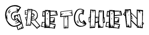 The image contains the name Gretchen written in a decorative, stylized font with a hand-drawn appearance. The lines are made up of what appears to be planks of wood, which are nailed together