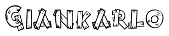 The image contains the name Giankarlo written in a decorative, stylized font with a hand-drawn appearance. The lines are made up of what appears to be planks of wood, which are nailed together
