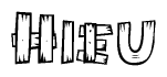 The image contains the name Hieu written in a decorative, stylized font with a hand-drawn appearance. The lines are made up of what appears to be planks of wood, which are nailed together