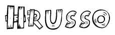 The clipart image shows the name Hrusso stylized to look like it is constructed out of separate wooden planks or boards, with each letter having wood grain and plank-like details.