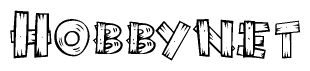 The clipart image shows the name Hobbynet stylized to look as if it has been constructed out of wooden planks or logs. Each letter is designed to resemble pieces of wood.