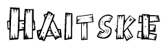 The image contains the name Haitske written in a decorative, stylized font with a hand-drawn appearance. The lines are made up of what appears to be planks of wood, which are nailed together