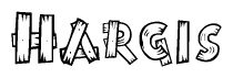 The clipart image shows the name Hargis stylized to look as if it has been constructed out of wooden planks or logs. Each letter is designed to resemble pieces of wood.