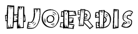 The image contains the name Hjoerdis written in a decorative, stylized font with a hand-drawn appearance. The lines are made up of what appears to be planks of wood, which are nailed together