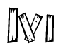 The clipart image shows the name Ivi stylized to look as if it has been constructed out of wooden planks or logs. Each letter is designed to resemble pieces of wood.
