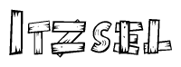 The clipart image shows the name Itzsel stylized to look like it is constructed out of separate wooden planks or boards, with each letter having wood grain and plank-like details.
