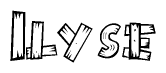 The image contains the name Ilyse written in a decorative, stylized font with a hand-drawn appearance. The lines are made up of what appears to be planks of wood, which are nailed together
