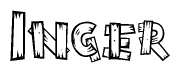 The image contains the name Inger written in a decorative, stylized font with a hand-drawn appearance. The lines are made up of what appears to be planks of wood, which are nailed together
