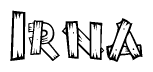 The image contains the name Irna written in a decorative, stylized font with a hand-drawn appearance. The lines are made up of what appears to be planks of wood, which are nailed together