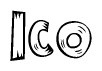 The clipart image shows the name Ico stylized to look as if it has been constructed out of wooden planks or logs. Each letter is designed to resemble pieces of wood.