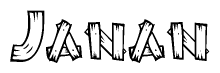 The clipart image shows the name Janan stylized to look as if it has been constructed out of wooden planks or logs. Each letter is designed to resemble pieces of wood.