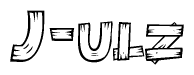 The clipart image shows the name J-ulz stylized to look like it is constructed out of separate wooden planks or boards, with each letter having wood grain and plank-like details.