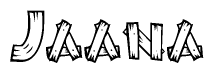 The image contains the name Jaana written in a decorative, stylized font with a hand-drawn appearance. The lines are made up of what appears to be planks of wood, which are nailed together