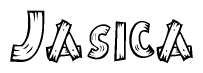 The image contains the name Jasica written in a decorative, stylized font with a hand-drawn appearance. The lines are made up of what appears to be planks of wood, which are nailed together