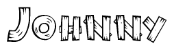 The image contains the name Johnny written in a decorative, stylized font with a hand-drawn appearance. The lines are made up of what appears to be planks of wood, which are nailed together