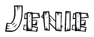 The clipart image shows the name Jenie stylized to look as if it has been constructed out of wooden planks or logs. Each letter is designed to resemble pieces of wood.