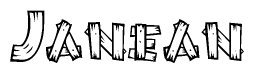 The image contains the name Janean written in a decorative, stylized font with a hand-drawn appearance. The lines are made up of what appears to be planks of wood, which are nailed together