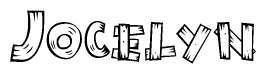 The image contains the name Jocelyn written in a decorative, stylized font with a hand-drawn appearance. The lines are made up of what appears to be planks of wood, which are nailed together