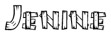 The image contains the name Jenine written in a decorative, stylized font with a hand-drawn appearance. The lines are made up of what appears to be planks of wood, which are nailed together