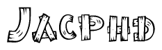The image contains the name Jacphd written in a decorative, stylized font with a hand-drawn appearance. The lines are made up of what appears to be planks of wood, which are nailed together