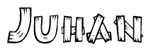 The clipart image shows the name Juhan stylized to look like it is constructed out of separate wooden planks or boards, with each letter having wood grain and plank-like details.