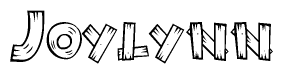 The image contains the name Joylynn written in a decorative, stylized font with a hand-drawn appearance. The lines are made up of what appears to be planks of wood, which are nailed together