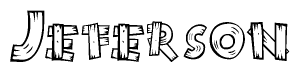 The clipart image shows the name Jeferson stylized to look as if it has been constructed out of wooden planks or logs. Each letter is designed to resemble pieces of wood.
