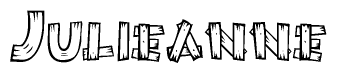 The image contains the name Julieanne written in a decorative, stylized font with a hand-drawn appearance. The lines are made up of what appears to be planks of wood, which are nailed together